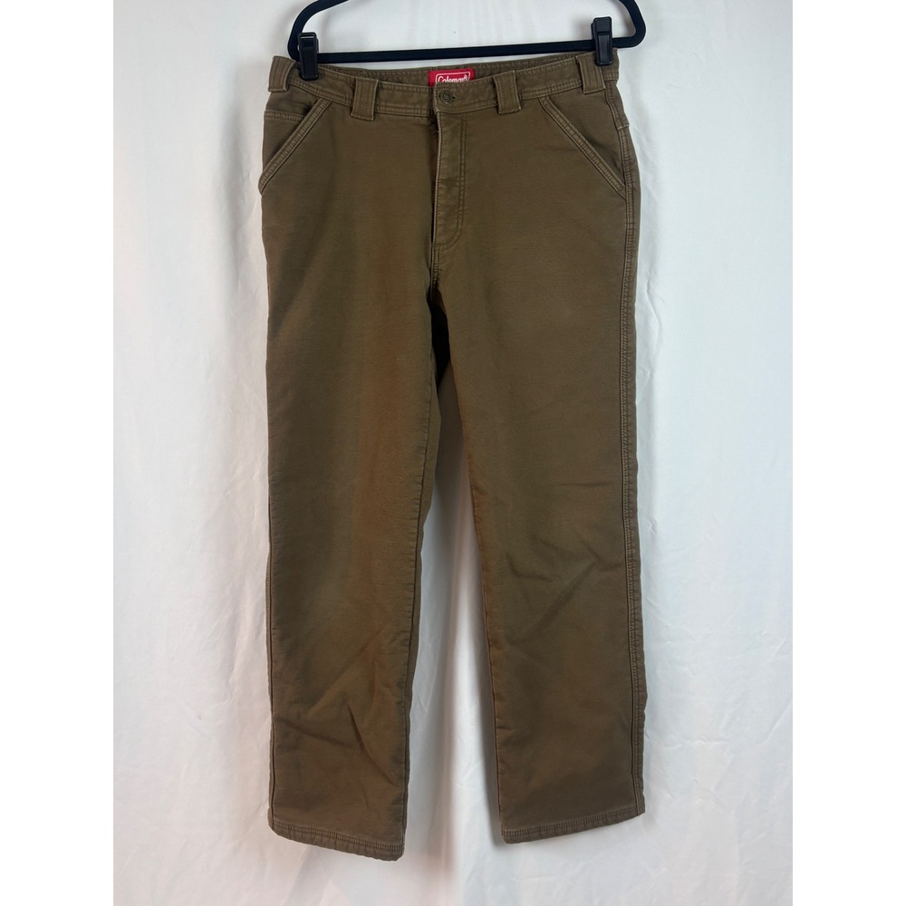 Coleman Mens Brown Fleece Lined Canvas Carpenter Utility Work Pants 34x32